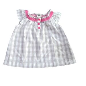 Carter's Grey And White Plaid And Pink Trim Sleeveless Tunic Blouse 6m